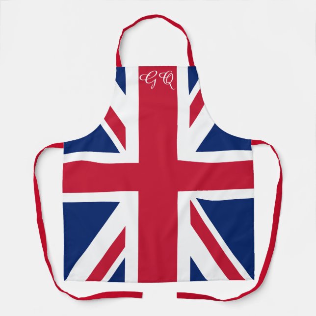Union Jack Apron - Retro British Flag Monogrammed  Schürze (Vorderseite)