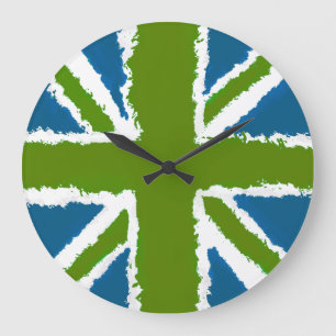 Union Jack Art Green Aquamarin Tones Wall Art Große Wanduhr