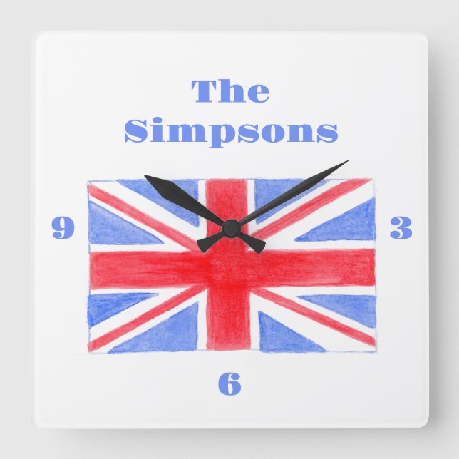 Union Jack British Flag Britannia Quadratische Wanduhr (Vorderseite)