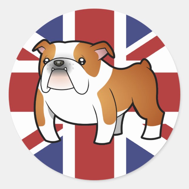 Union Jack Cartoon English Bulldog Runder Aufkleber (Vorderseite)