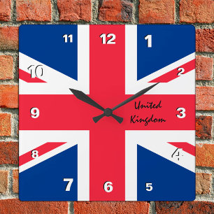 Union Jack Clock, patriotische Zuhause UK, Britisc Quadratische Wanduhr