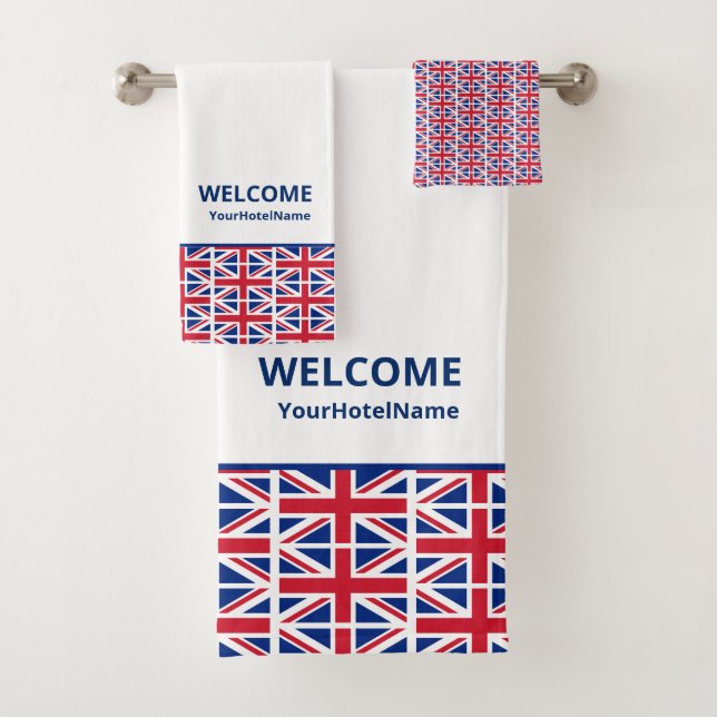 Union Jack Custom Hotel Badhandtuch Set (Insitu)