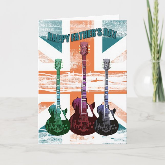 Union Jack Father's Day Card mit Gitarren Karte (Vorderseite)