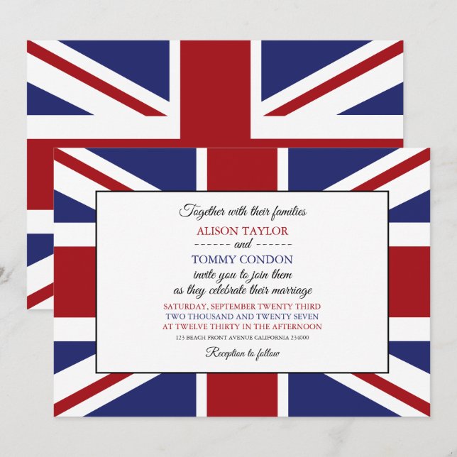 Union Jack Flag British Wedding Einladung (Vorne/Hinten)