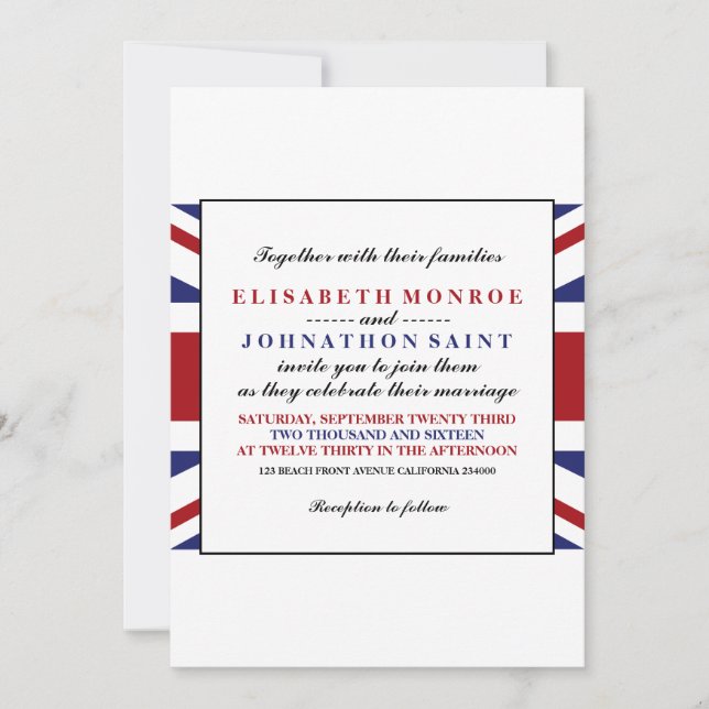 Union Jack Flag British Wedding Einladung (Vorderseite)