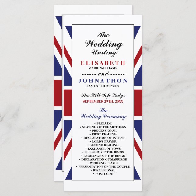 Union Jack Flag British Wedding Programm (Vorne/Hinten)