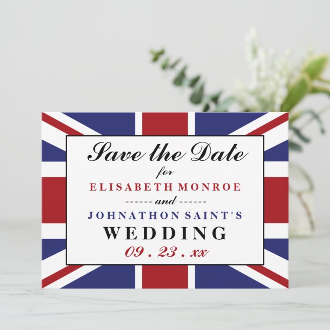 Union Jack Flag British Wedding rettet das Datum Save The Date (Stehend Vorderseite)