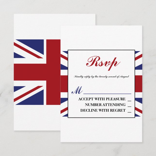 Union Jack Flag British Wedding RSVP Karte (Vorne/Hinten)