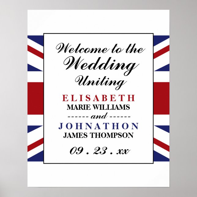 Union Jack Flag British Wedding Willkommen Poster (Vorne)