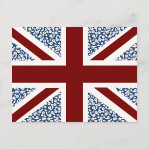 Union Jack Flag Calico Floral Pattern Postkarte