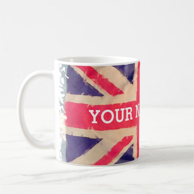 UNION JACK FLAG grunge + Ihr Text Tasse (Links)