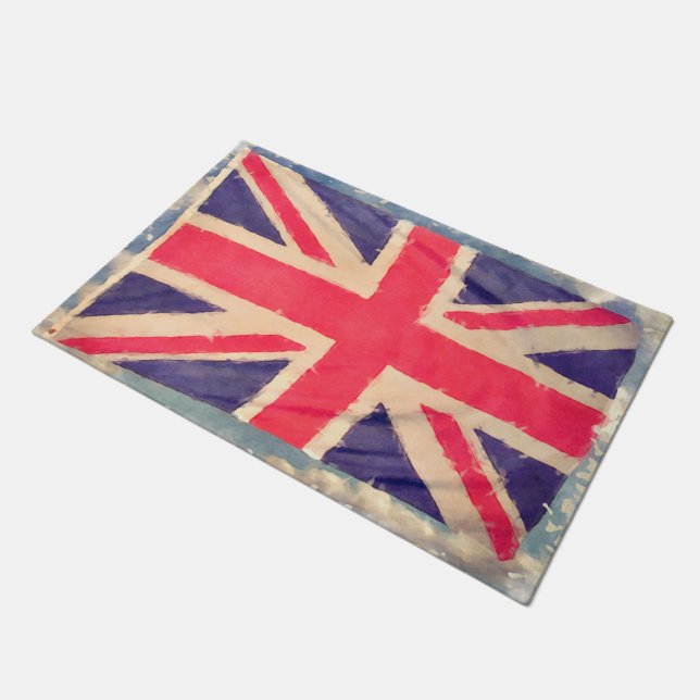 UNION JACK FLAG grunge + Ihre Idee Fußmatte (Schrägansicht)