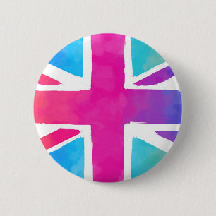 Union Jack Flag in hellen Wasserfarben Button