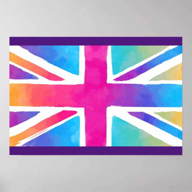Union Jack Flag in hellen Wasserfarben Poster (Vorne)