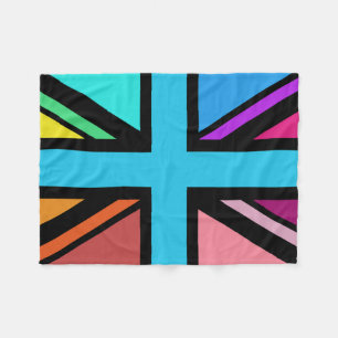 Union Jack/Flag mehrfarbig+Schwarz-Design Fleecedecke
