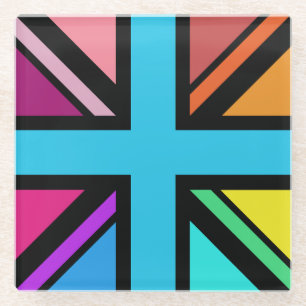 Union Jack/Flag mehrfarbig+Schwarz-Design Glasuntersetzer
