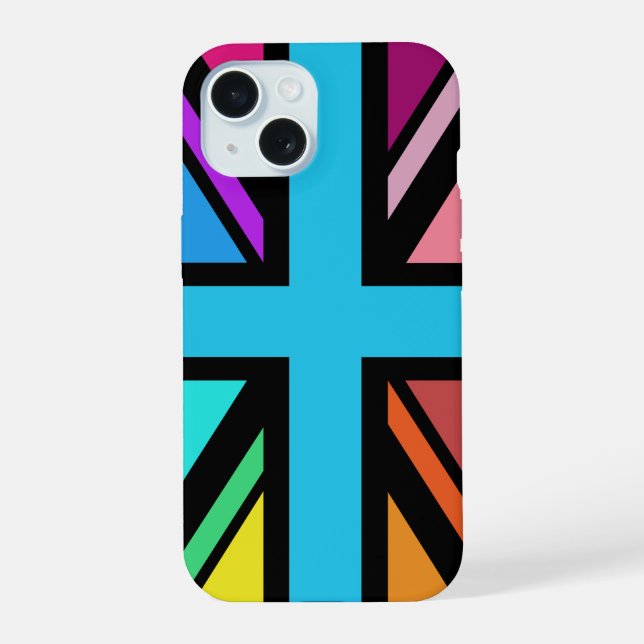 Union Jack/Flag mehrfarbig+Schwarz-Design iPhone 15 Hülle (Rückseite)