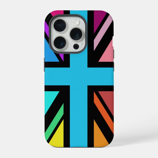 Union Jack/Flag mehrfarbig+Schwarz-Design iPhone Hülle (Rückseite)