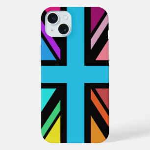 Union Jack/Flag mehrfarbig+Schwarz-Design iPhone 15 Plus Hülle