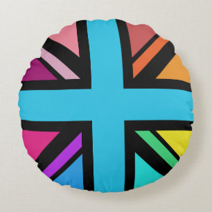 Union Jack/Flag mehrfarbig+Schwarz-Design Rundes Kissen