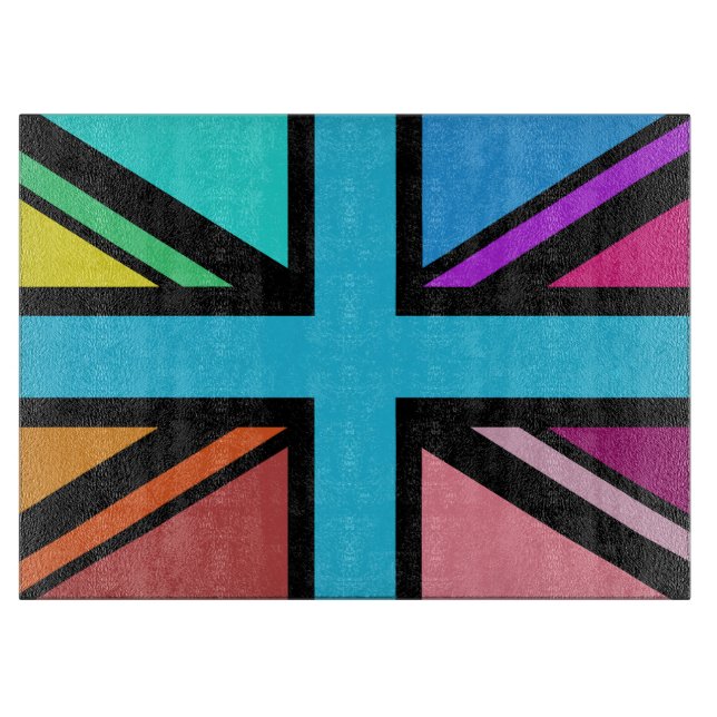 Union Jack/Flag mehrfarbig+Schwarz-Design Schneidebrett (Vorderseite)