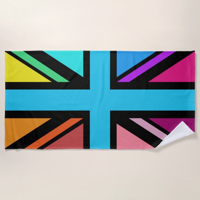 Union Jack/Flag mehrfarbig+Schwarz-Design Strandtuch (Vorderseite)