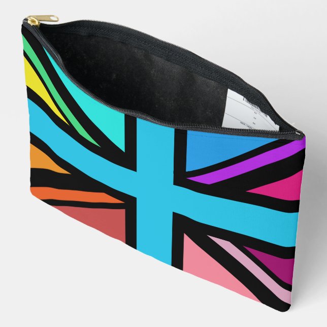 Union Jack/Flag mehrfarbig+Schwarz-Design Zubehörtasche (Offen)