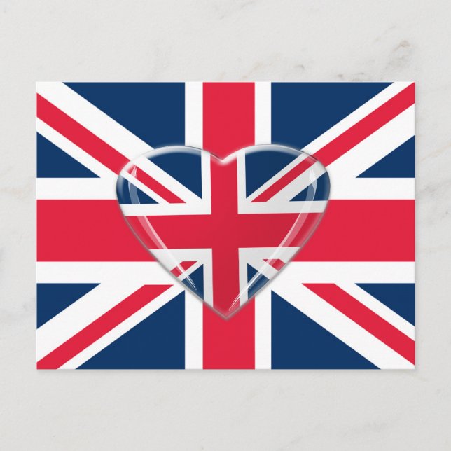 Union Jack Flag mit Herzdesign Postkarte (Vorderseite)
