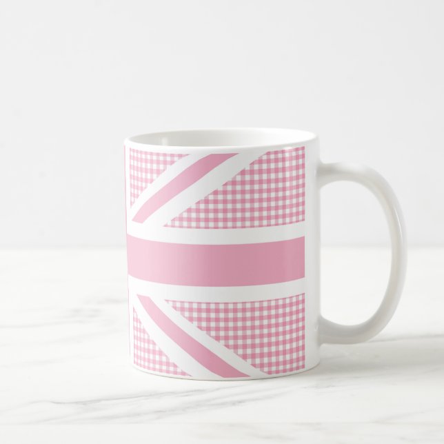 Union Jack Flag Pastel Pink Gingham Pattern Kaffeetasse (Rechts)