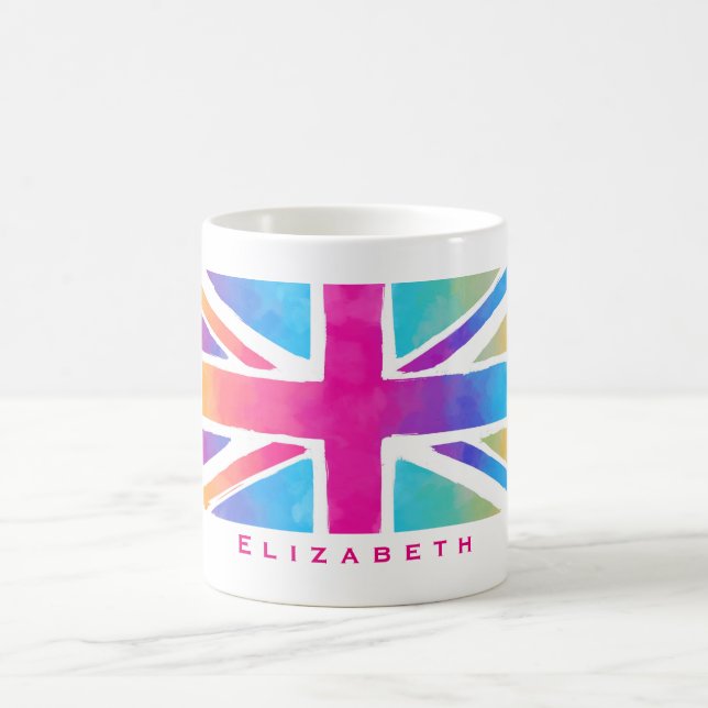Union Jack Flag Personalisierte helle Wasserfarben Tasse (Mittel)