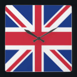 Union Jack - Flagge des Vereinigten Königreichs Quadratische Wanduhr<br><div class="desc">Flagge des Vereinigten Königreichs.  Das Vereinigte Königreich Großbritannien und Nordirland verwendet als Nationalflagge das königliche Banner,  das als Union Jack oder Gewerkschaft Flag bekannt ist (obwohl die Öffentlichkeit glaubt,  sind beide Begriffe technisch korrekt).</div>