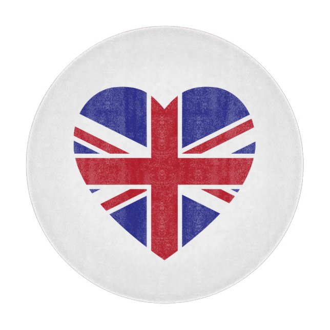 Union Jack Heart Glass Cutting Board Schneidebrett (Vorderseite)