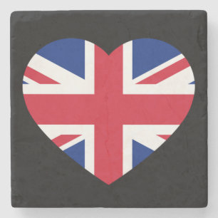 Union Jack Heartflag on Black Stone Untersetzer