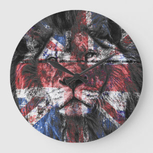 Union Jack Lion Große Wanduhr