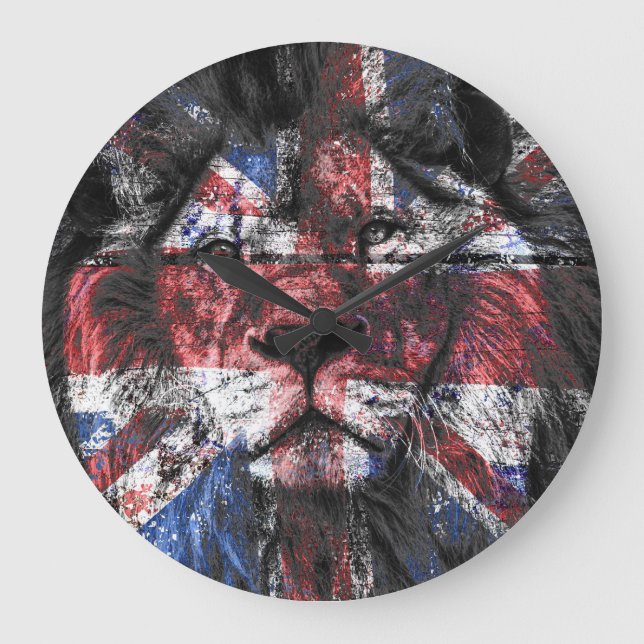 Union Jack Lion Große Wanduhr (Vorderseite)