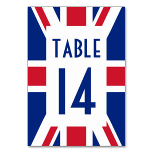 Union Jack mit blauer Zahl Tischnummer