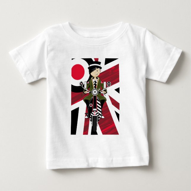Union Jack Mod Girl auf Scooter Baby T-shirt (Vorderseite)