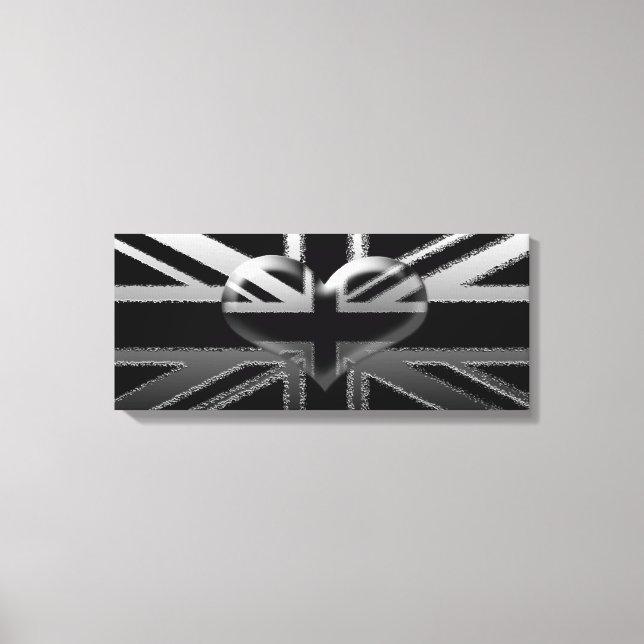 Union Jack Modern Black and Silver Canvas Print Leinwanddruck (Vorderseite)
