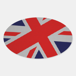Union Jack on Carbon Fiber Style Print Ovaler Aufkleber