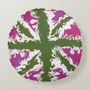 Union Jack Painted UK Art Pink und Green Decke Rundes Kissen
