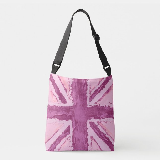 Union Jack Painted UK Art Plum Tragetaschen Mit Langen Trägern (Vorderseite)