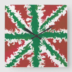 Union Jack Painted UK Art Red and Green Wall Art Quadratische Wanduhr