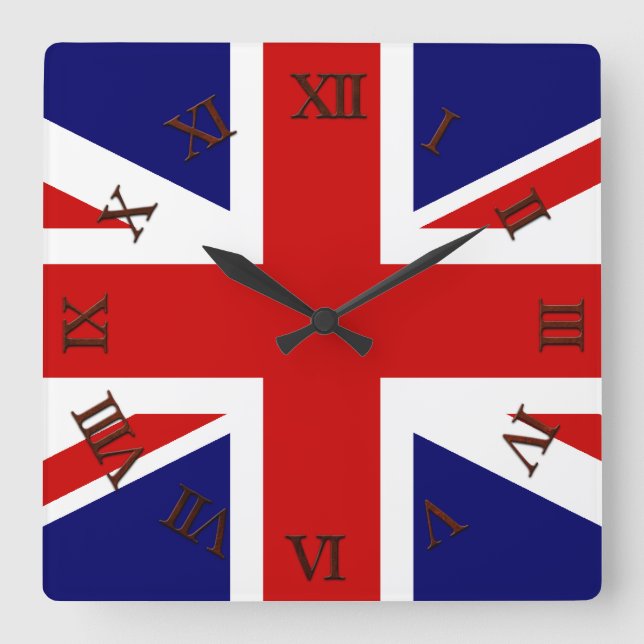 Union Jack Quadratische Wanduhr (Vorderseite)