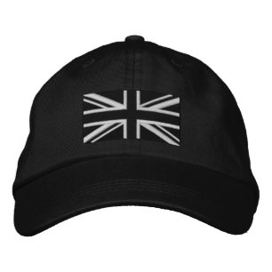 Union Jack ~ Schwarz und Weiß Bestickte Baseballkappe