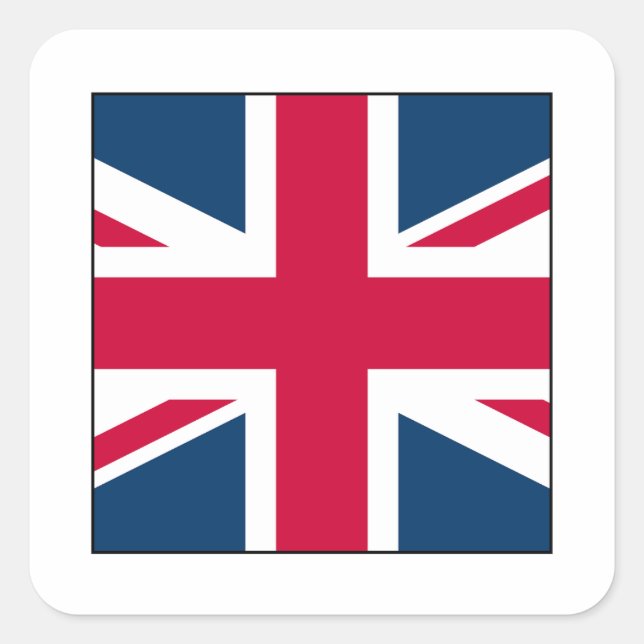 Union Jack Square Sticker mit transparenter Grenze (Vorderseite)