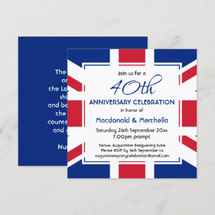 UNION JACK UK FLAG Benutzerdefiniertes BLAUES Jubi Einladung