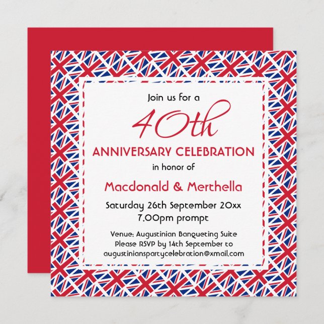 UNION JACK UK FLAG Custom Anniversary Celebration Einladung (Vorne/Hinten)