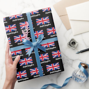 Union Jack Wrapping Paper, British Flag, UK Black Geschenkpapier
