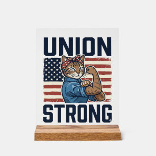 Union Starke Katze Arbeiter Patriotisch Vintage-Sh Acrylschild