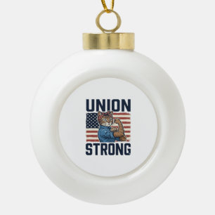 Union Starke Katze Arbeiter Patriotisch Vintage-Sh Keramik Kugel-Ornament